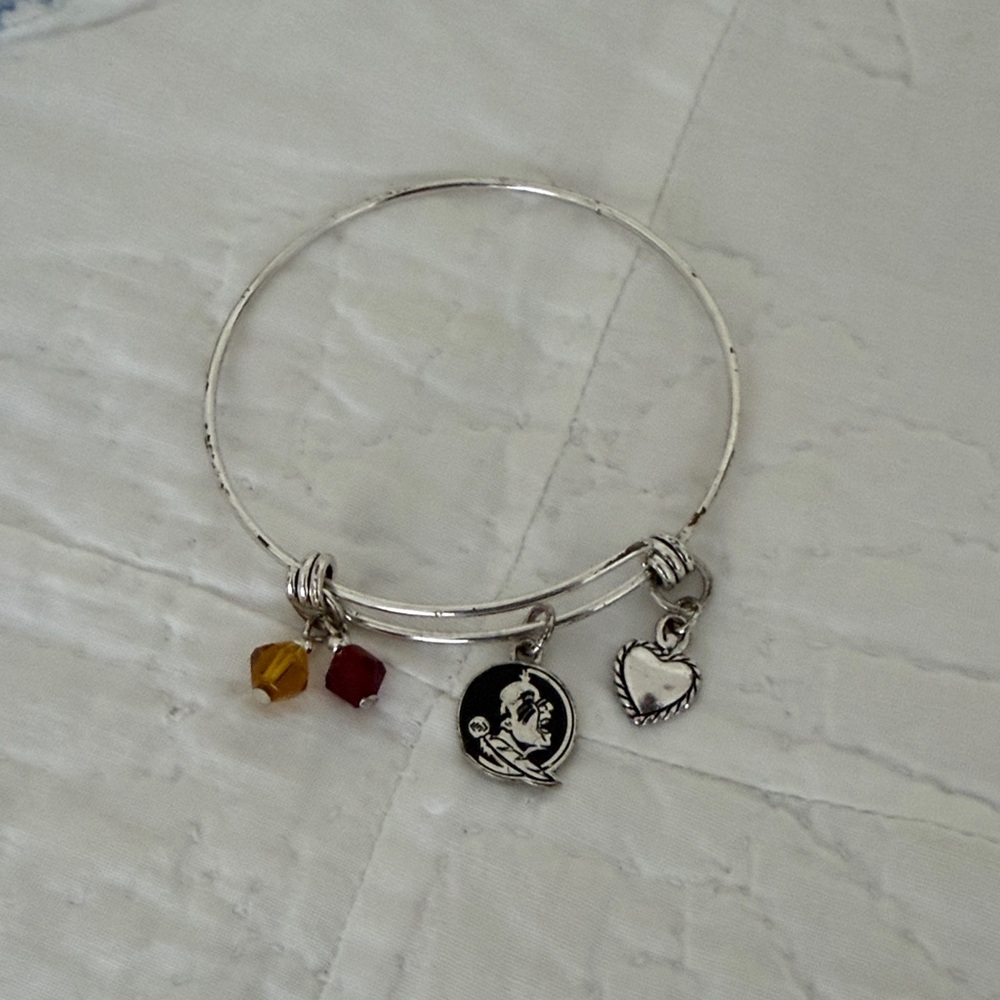 FSU Charm Bracelet with Heart and  Accents
